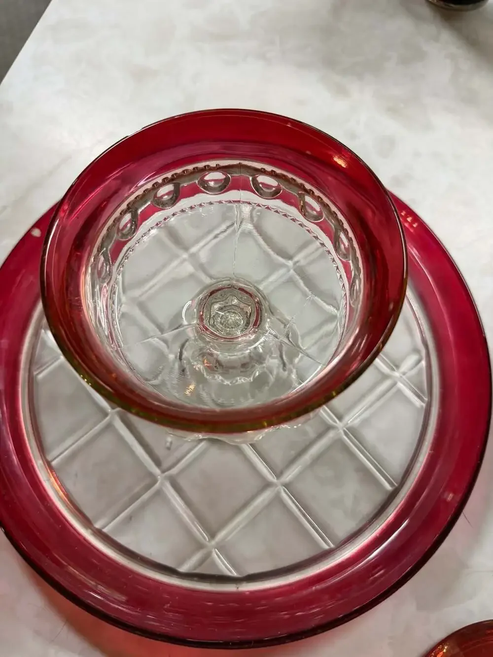 King's Crown Ruby/cranberry Flashed Flat Iced Tea Glass Vintage Tiffin Francisca